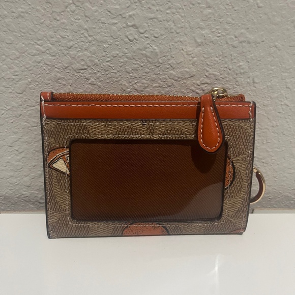 Coach Mini Skinny Id Case With Orange Print (Tan/Signature Canvas) - Picture 2 of 2